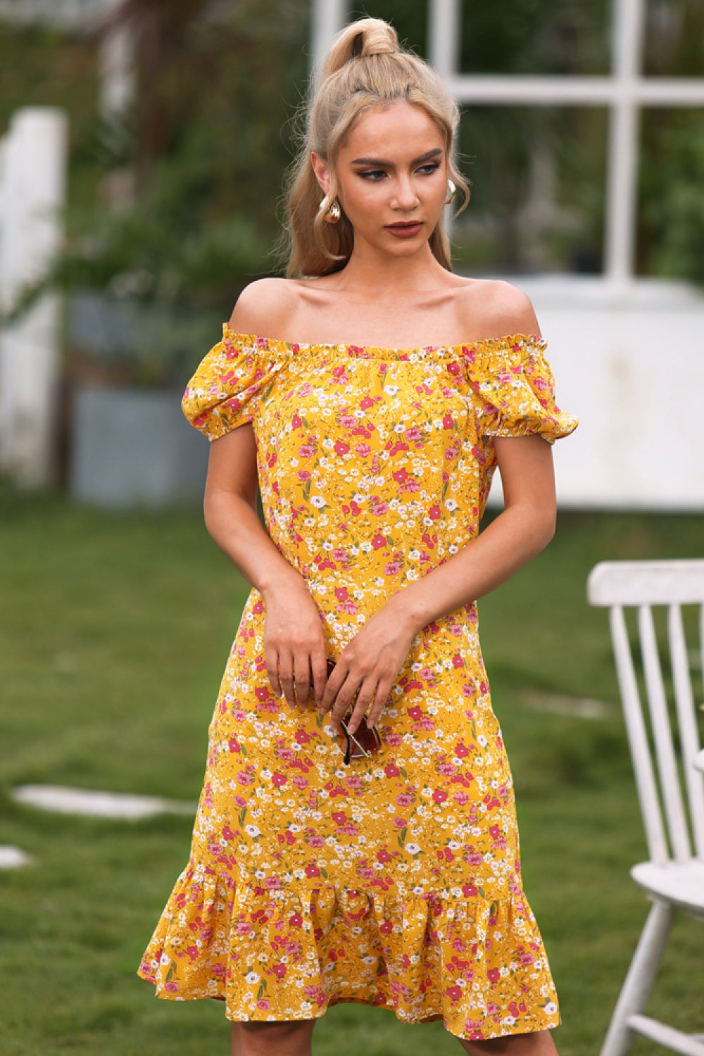 All Size Ditsy Print Square-neckline Dress