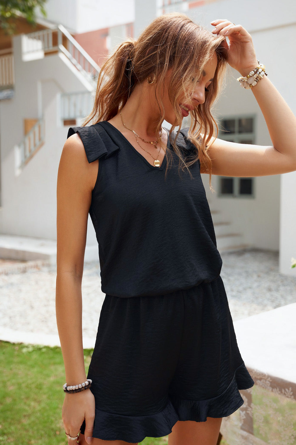 Ruffled V-Neck Romper - Absolute Fashion 2020