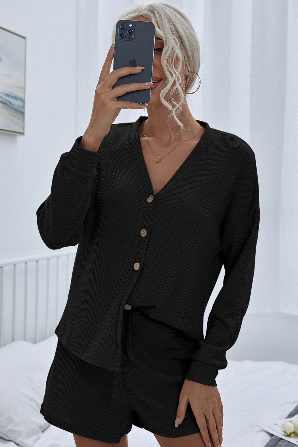 Button Front Top and Shorts Set