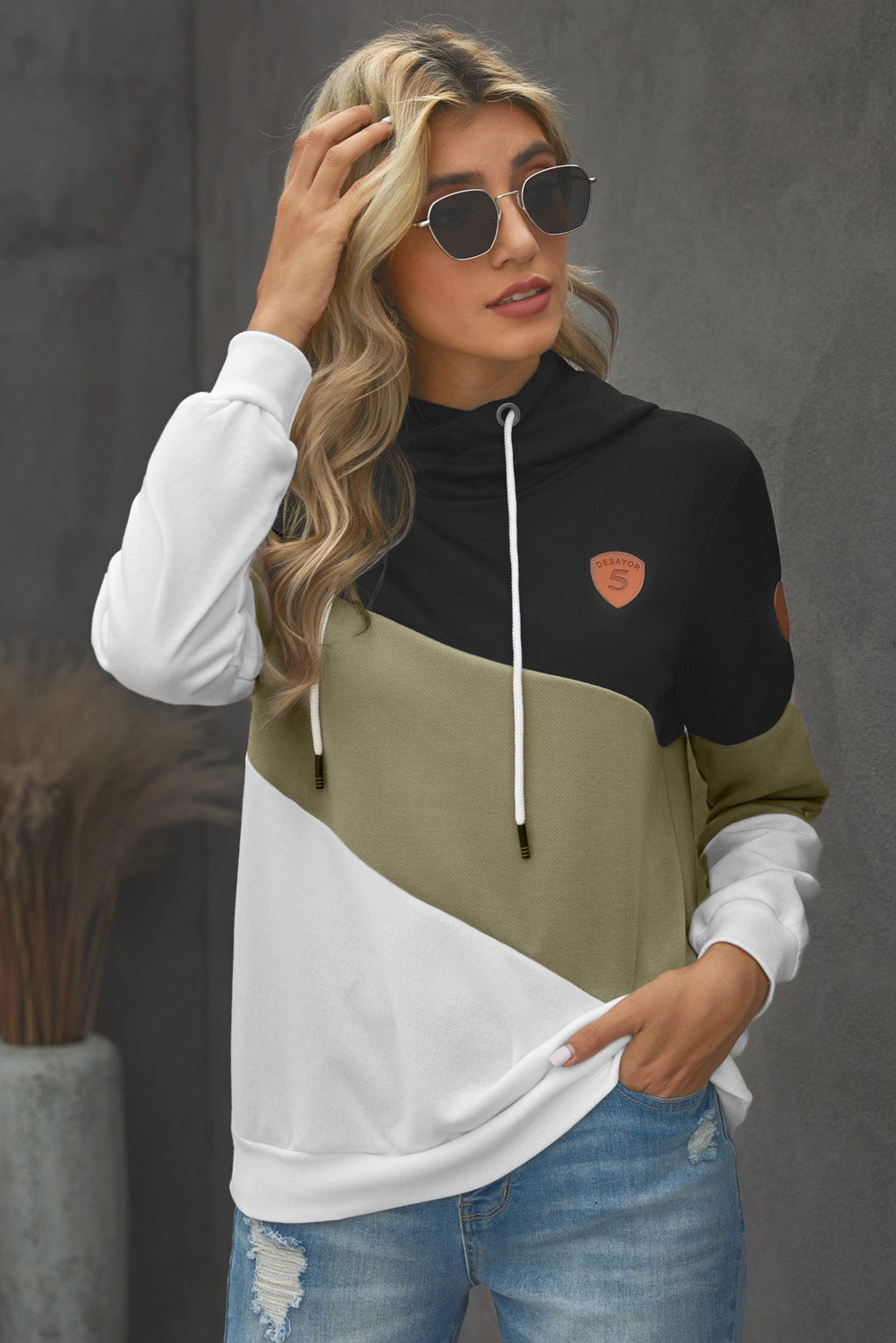 Color Block Cowl Neck Pullover Hoodie - Absolute Fashion 2020