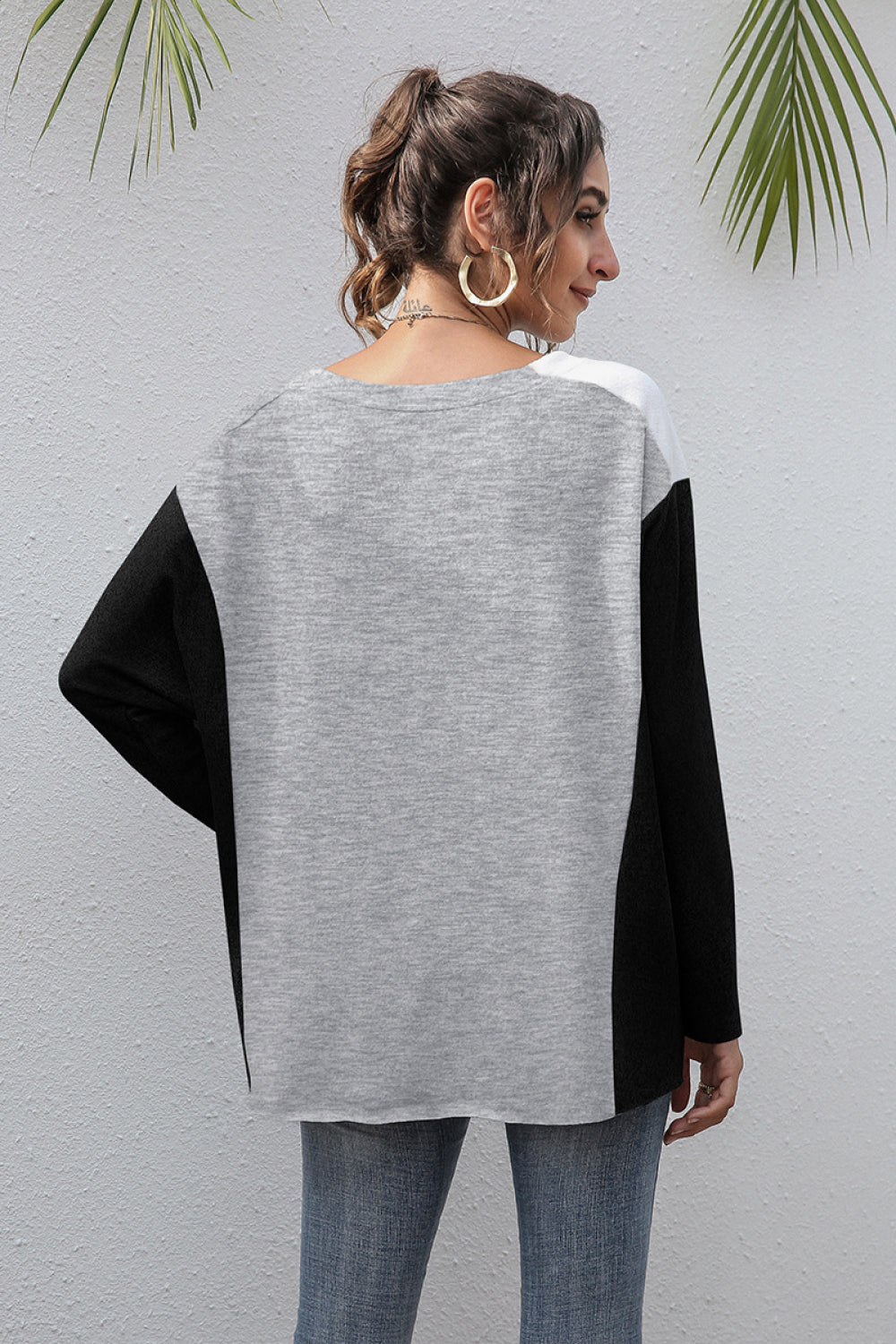 Color Block Patch V-Neck Top - Absolute Fashion 2020