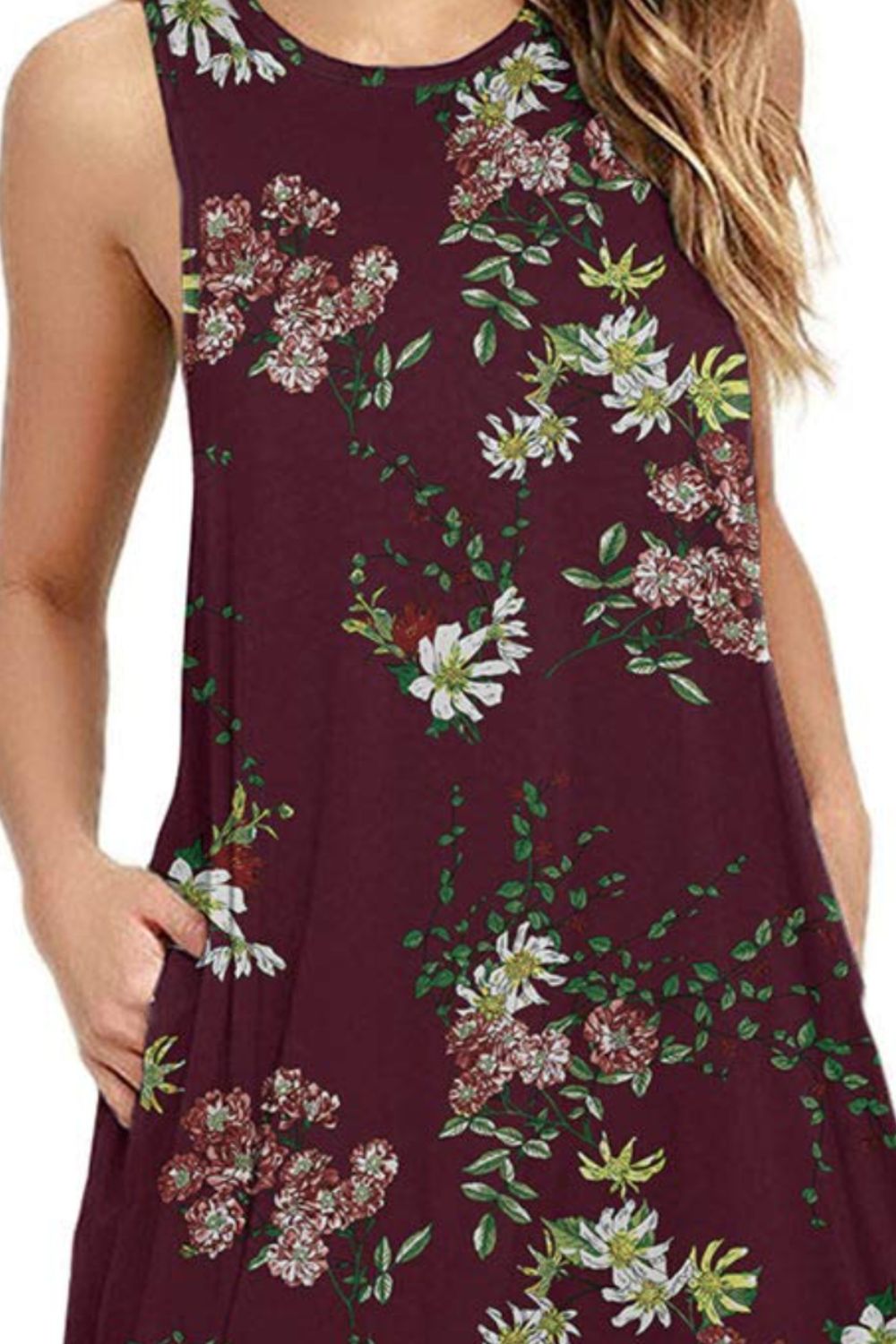 Full Size Printed Round Neck Sleeveless Dress