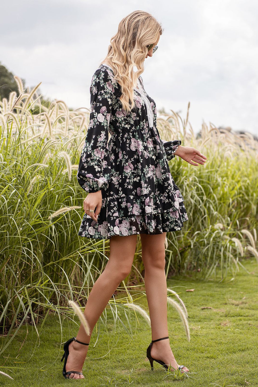 Floral Lace Trim Ruffle Hem Dress - Absolute Fashion 2020