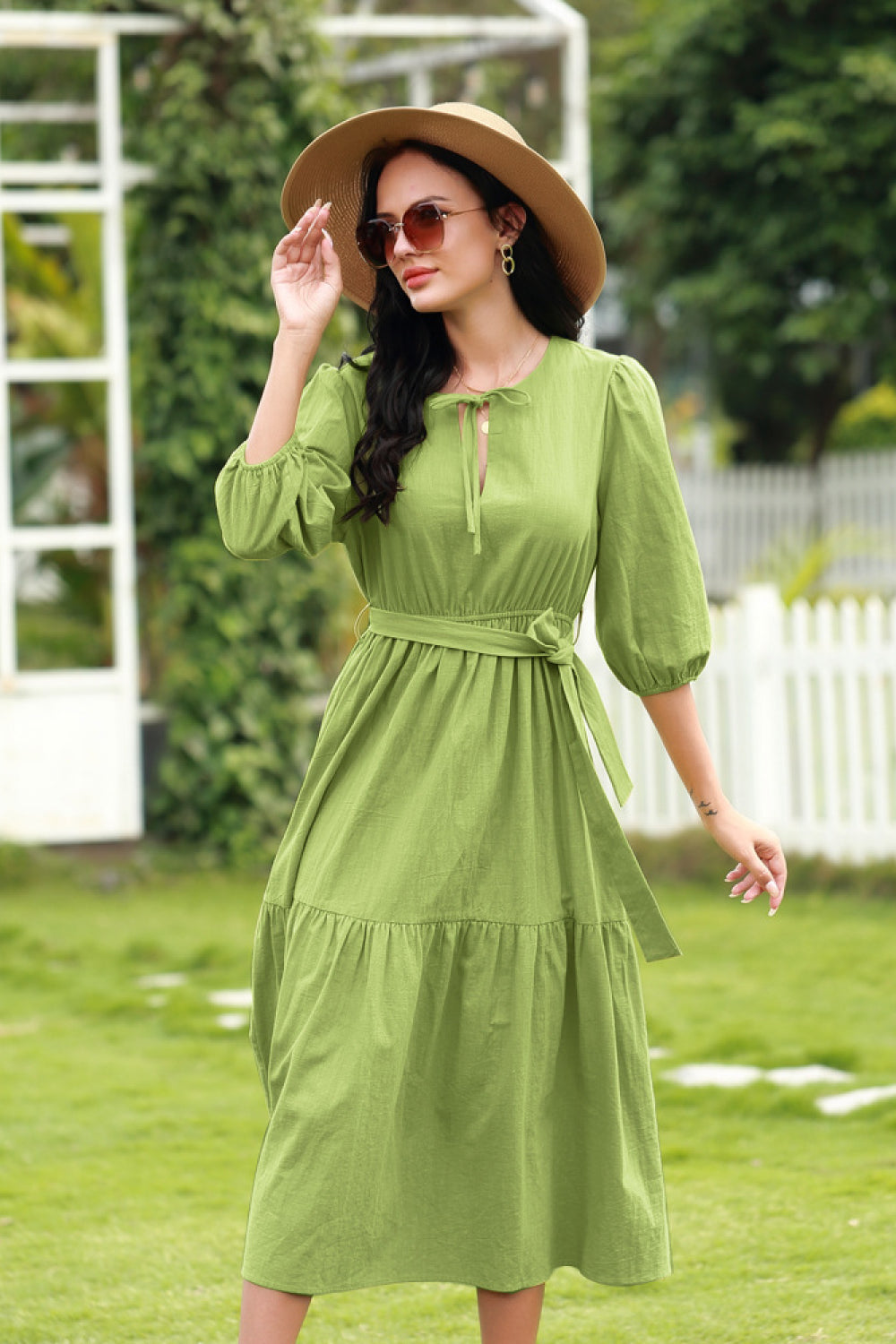 Lace-up Solid Color Dress