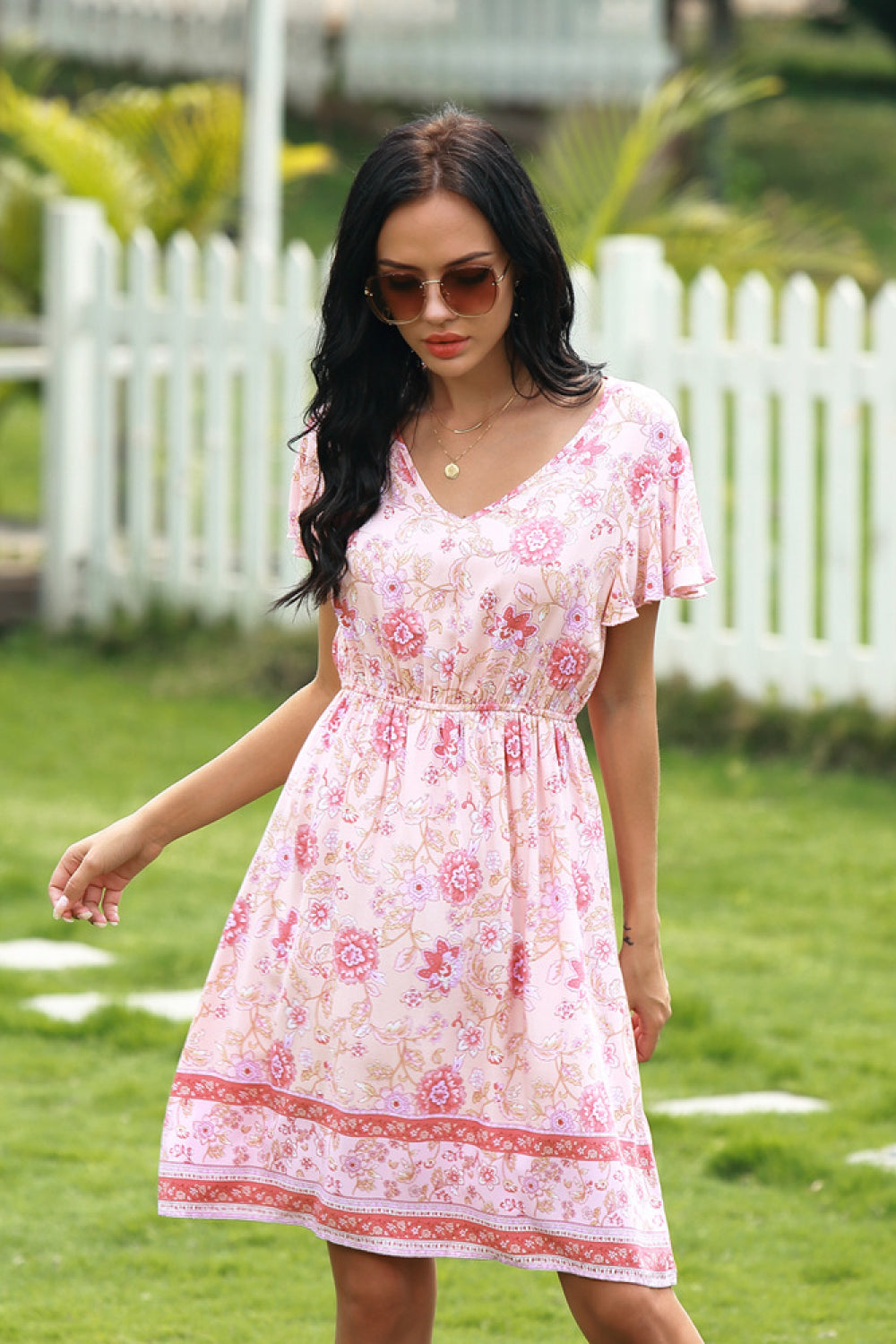 Floral Print V-neckline Dress
