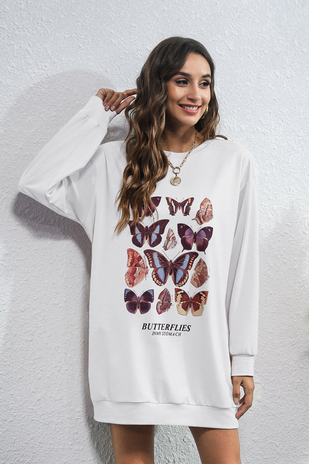 Butterfly Print Hip Length Sweatshirt - Absolute Fashion 2020