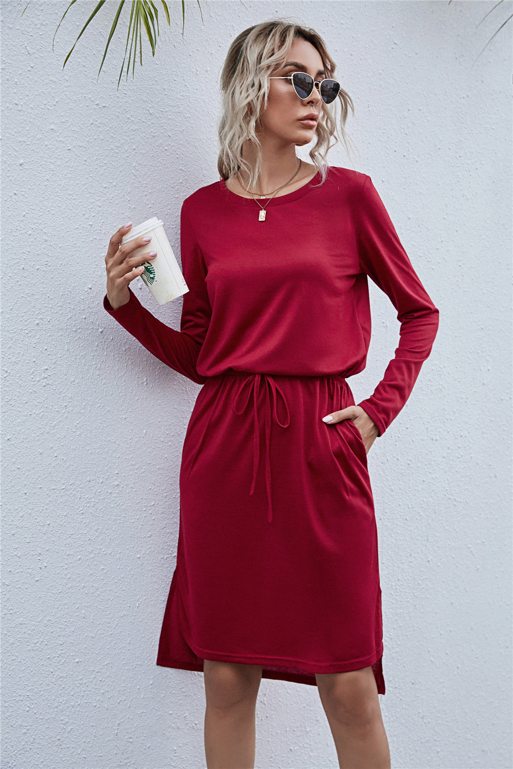 Round Neck Side Slit Dress - Absolute Fashion 2020