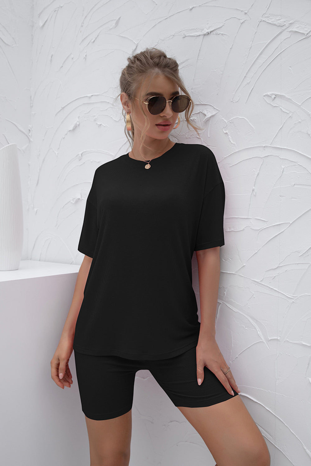 Round Neck Short Sleeve and Pants Set - Absolute Fashion 2020