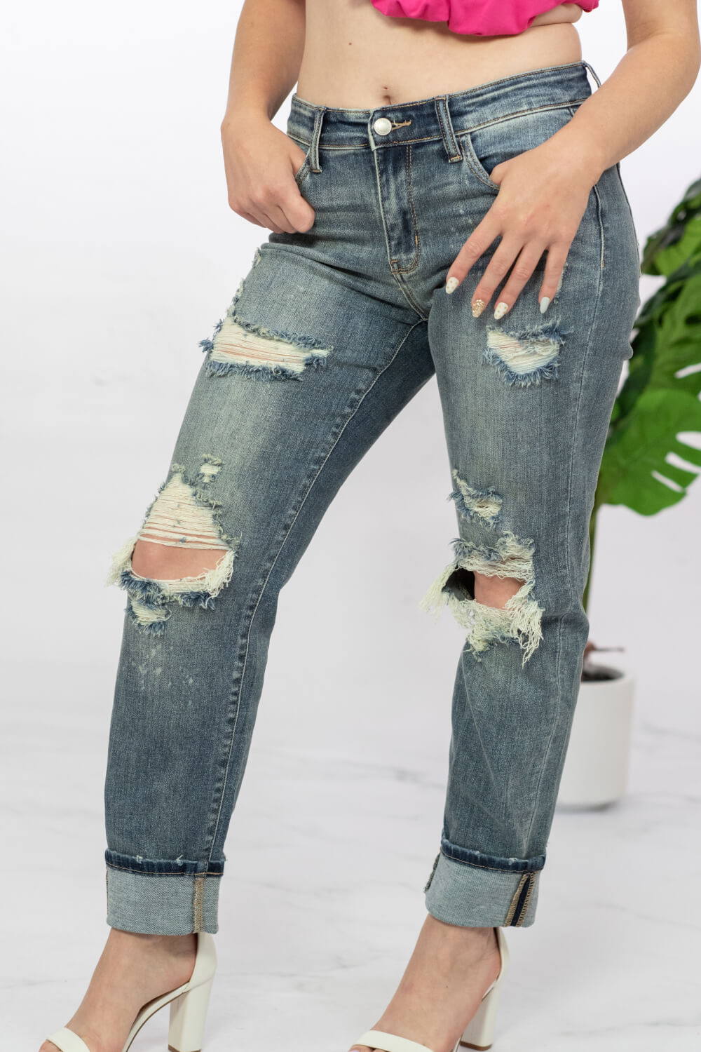 Judy Blue Lindsey Full Size Bleach Splash Boyfriend Jeans