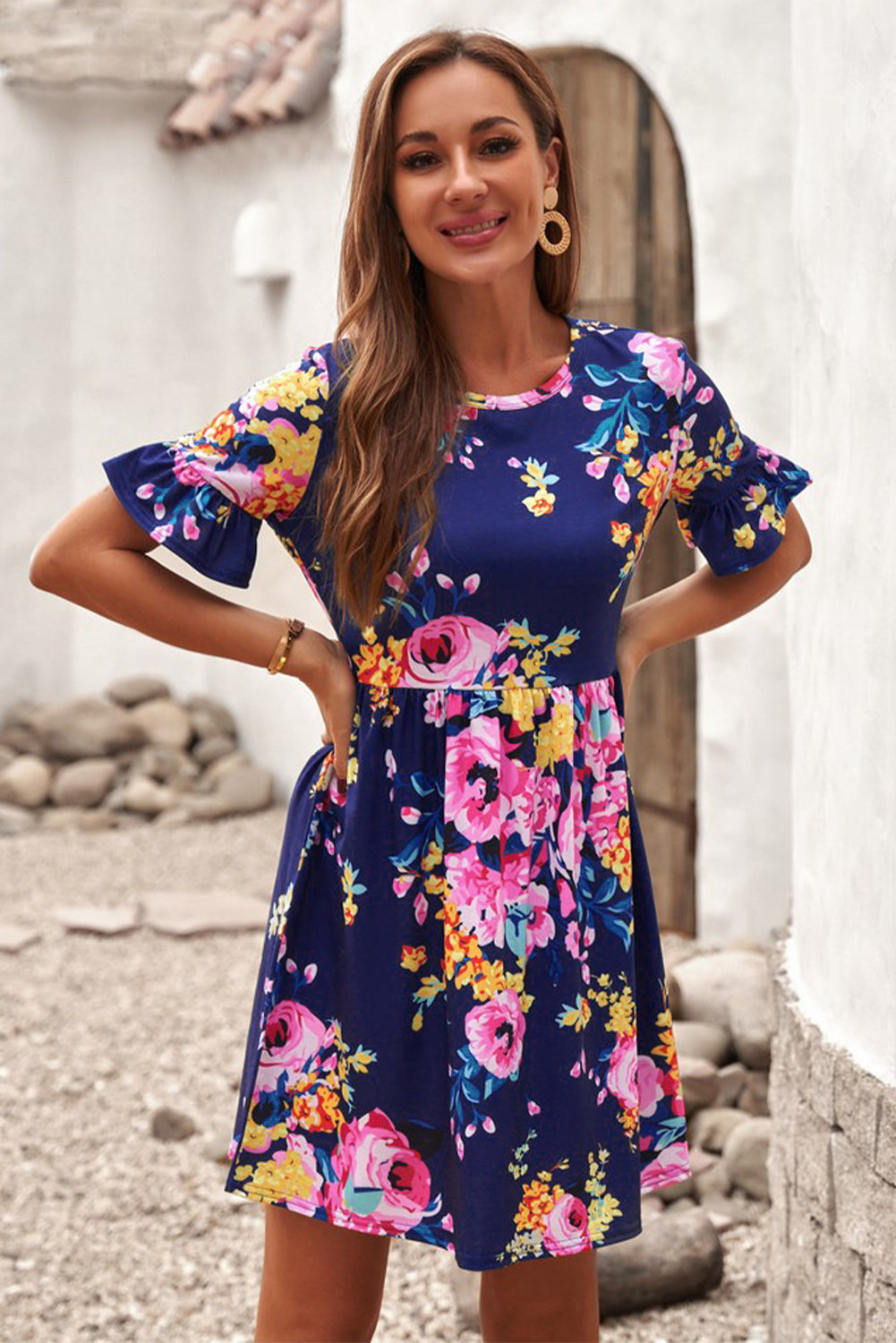 Ruffled Short Sleeve Floral Dress - Absolute Fashion 2020
