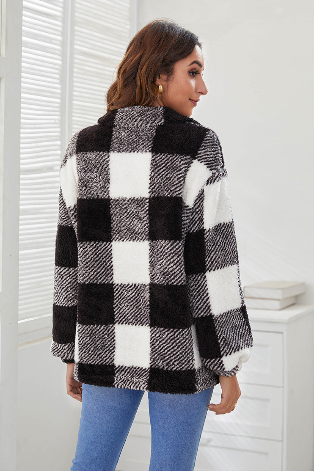 Buffalo Plaid Quarter Zip Teddy Pullover