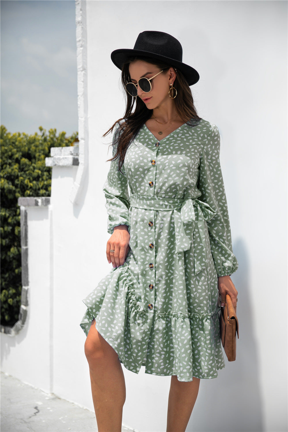 Speckle Frill Trim Button Front Dress - Absolute Fashion 2020