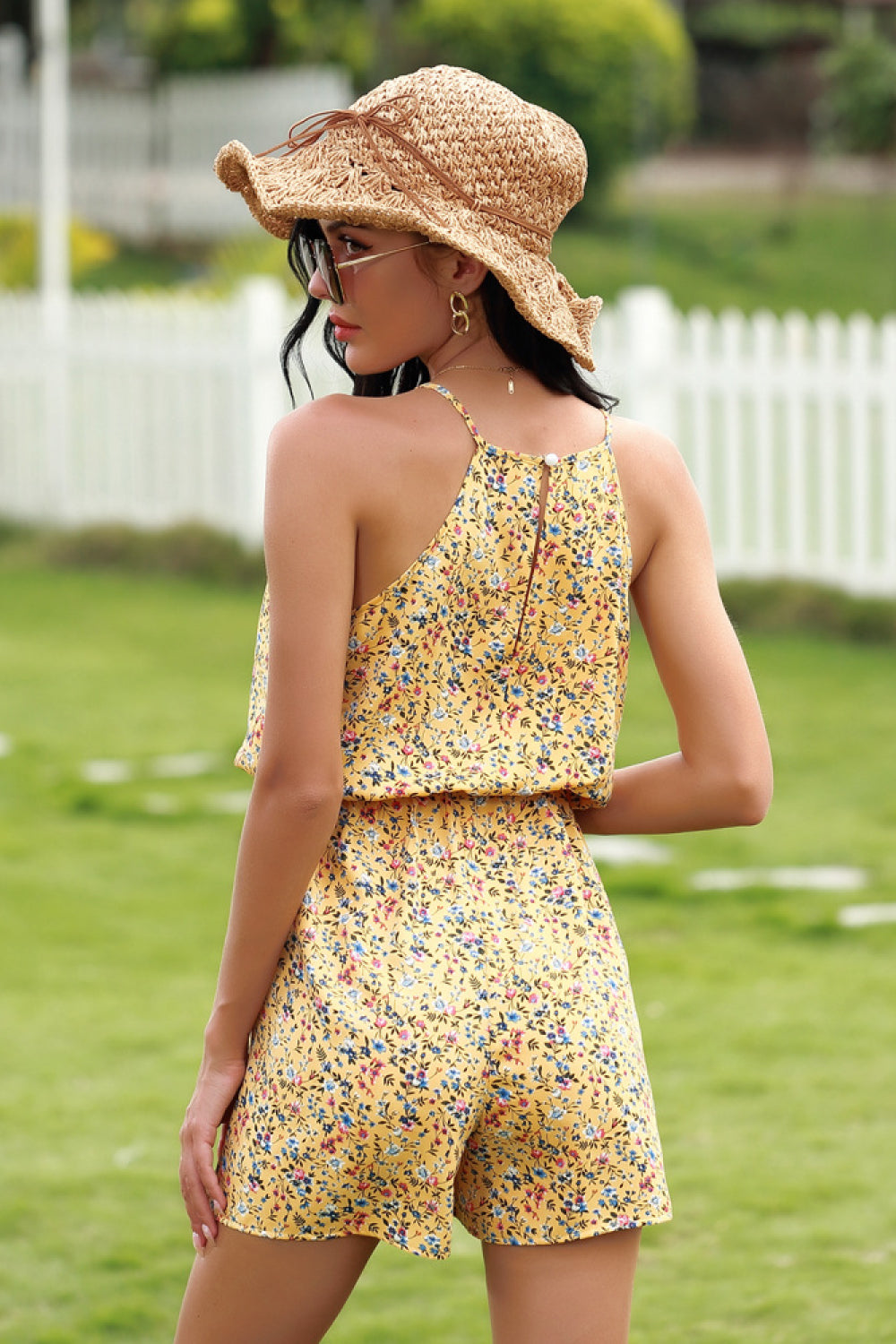 Ditsy Print Halter Jumpsuit