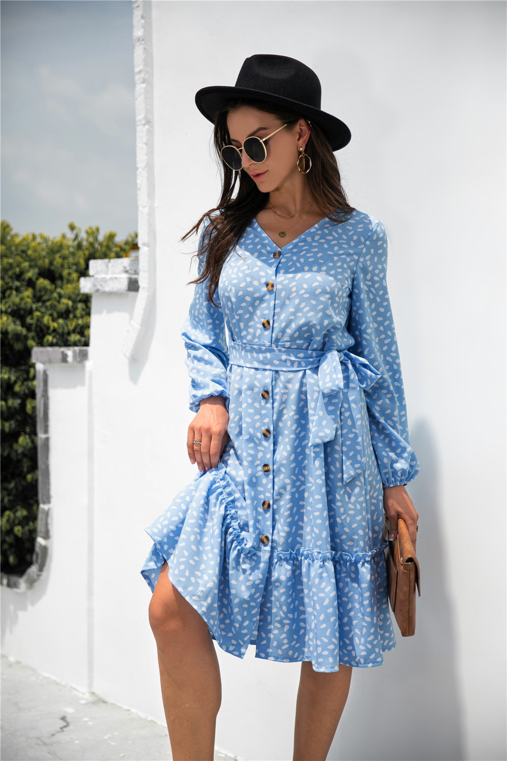 Speckle Frill Trim Button Front Dress - Absolute Fashion 2020
