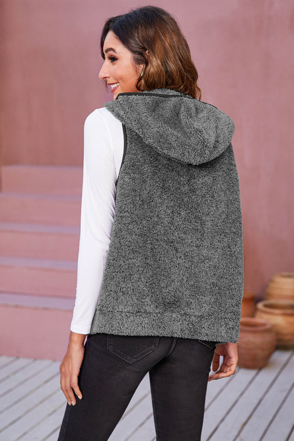 Zip Up Fleece Hooded Vest