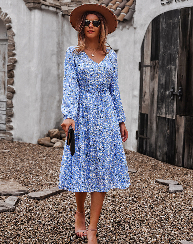 Floral Button Up V-Neck Dress - Absolute Fashion 2020