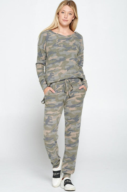 Camo Print Hacci Blush Lounge Top