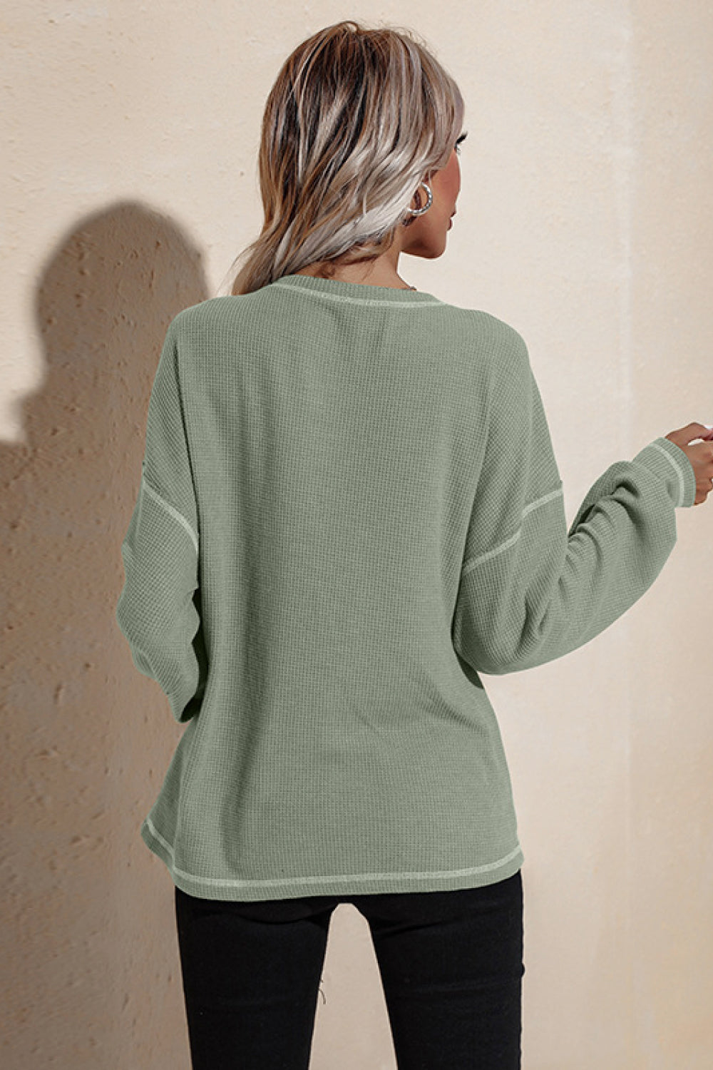Contrast binding Drop Shoulder Waffle Top