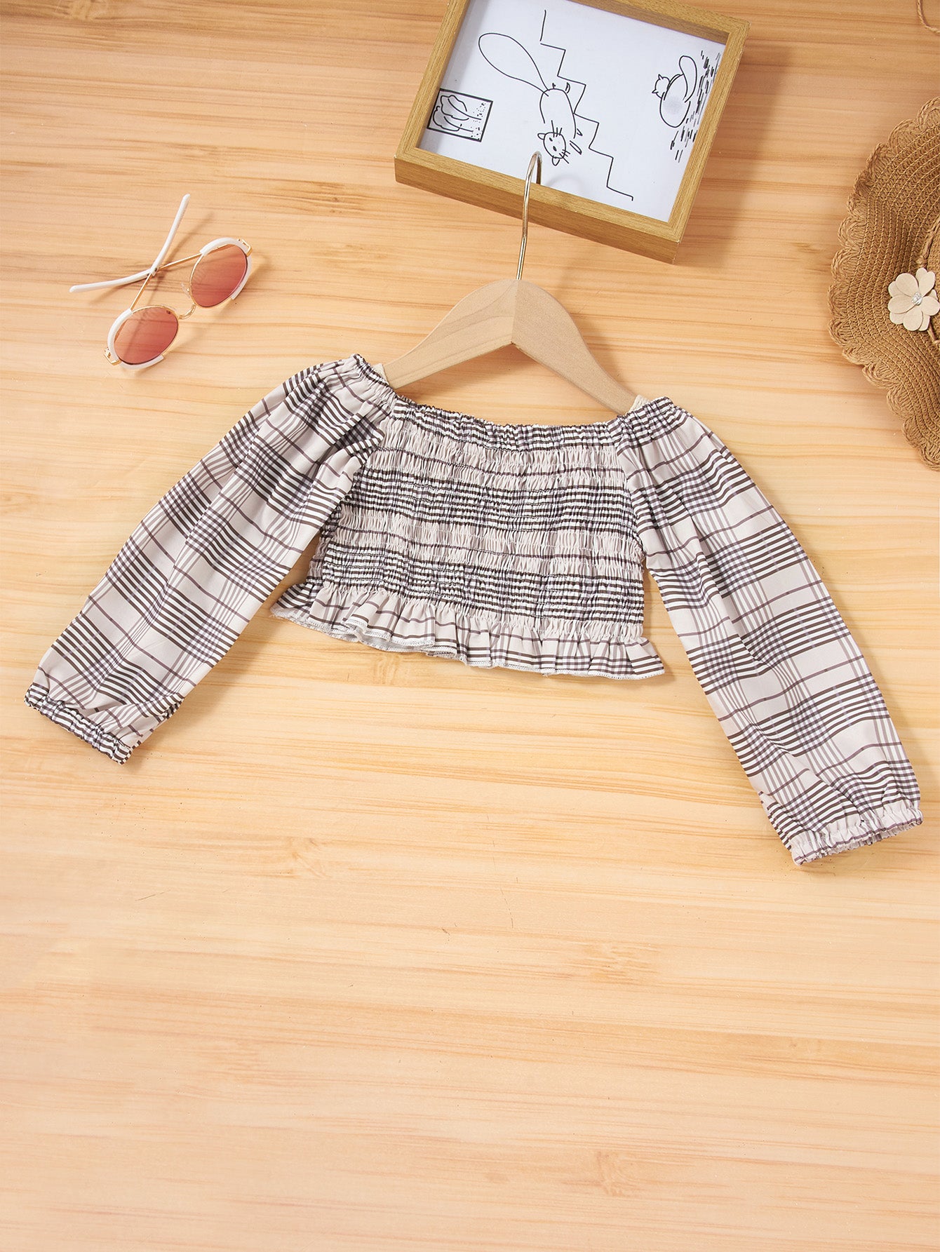 Girls Smock Crop Top and Tie Waist Pants Set