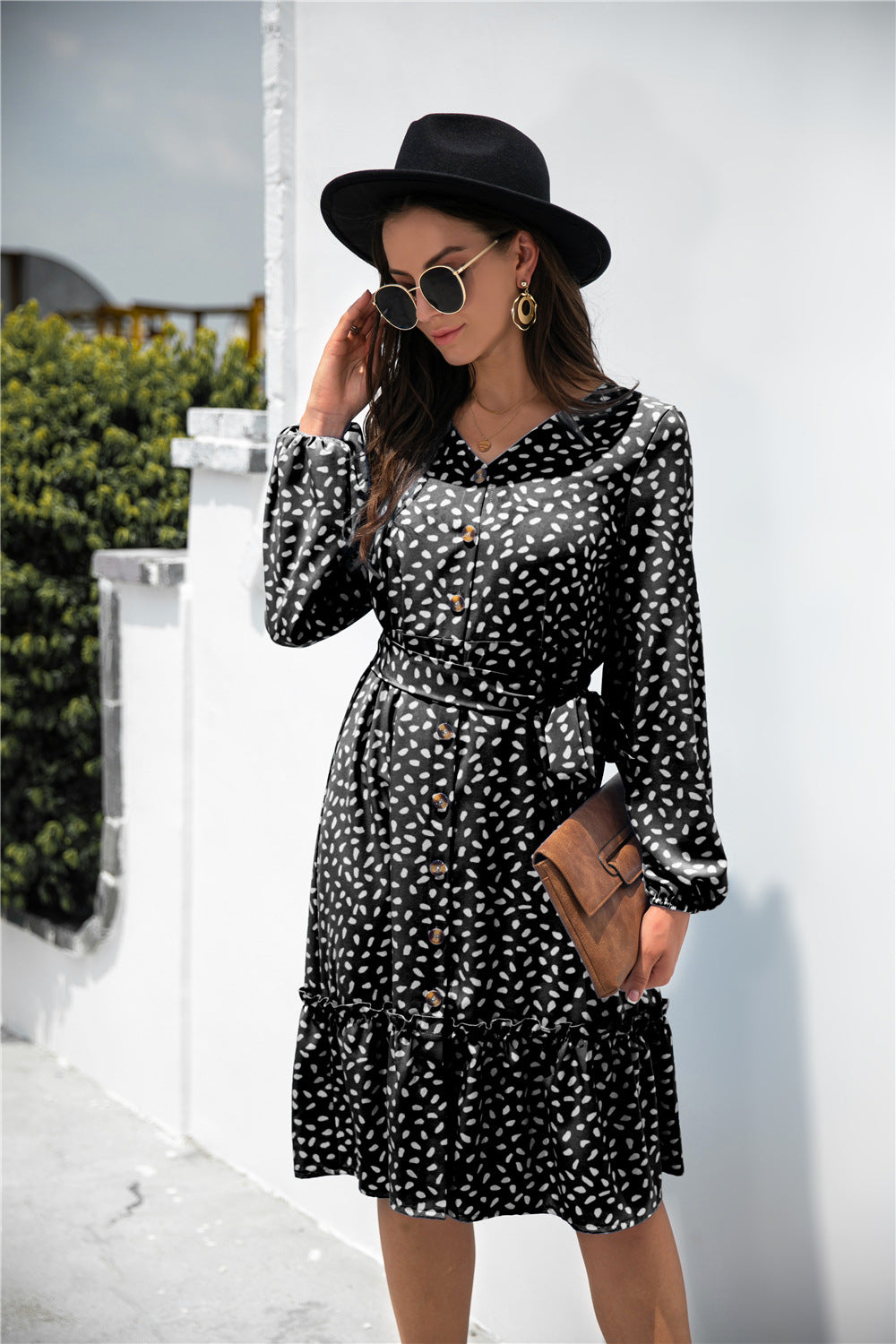 Speckle Frill Trim Button Front Dress - Absolute Fashion 2020