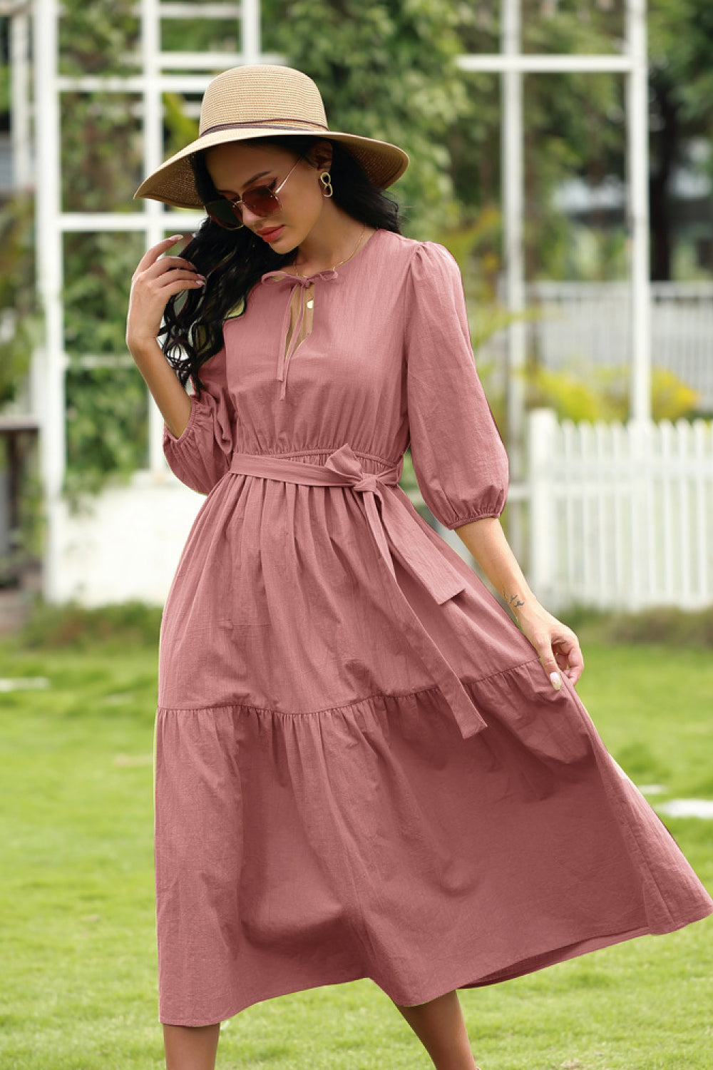 Lace-up Solid Color Dress