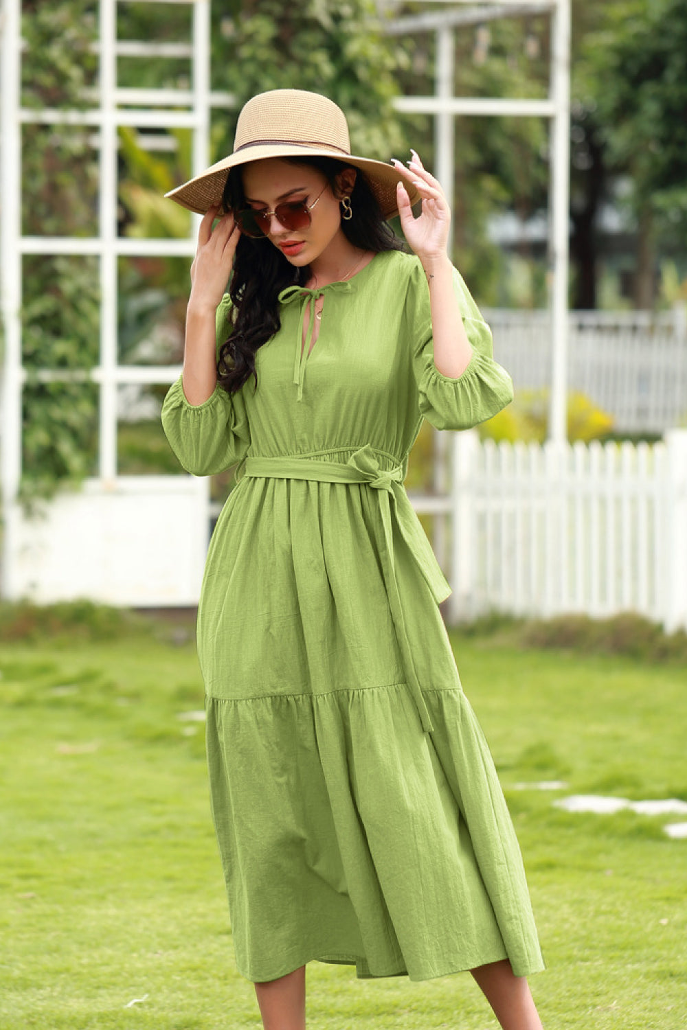 Lace-up Solid Color Dress