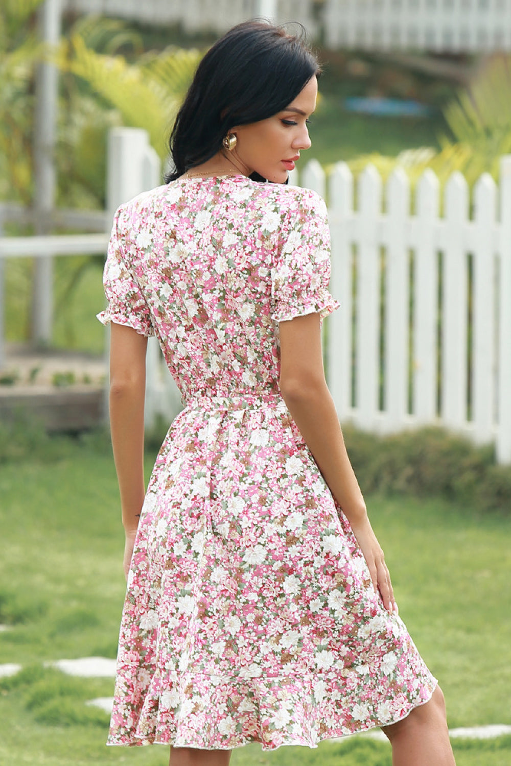 V-neck Irregular Floral Print Dress