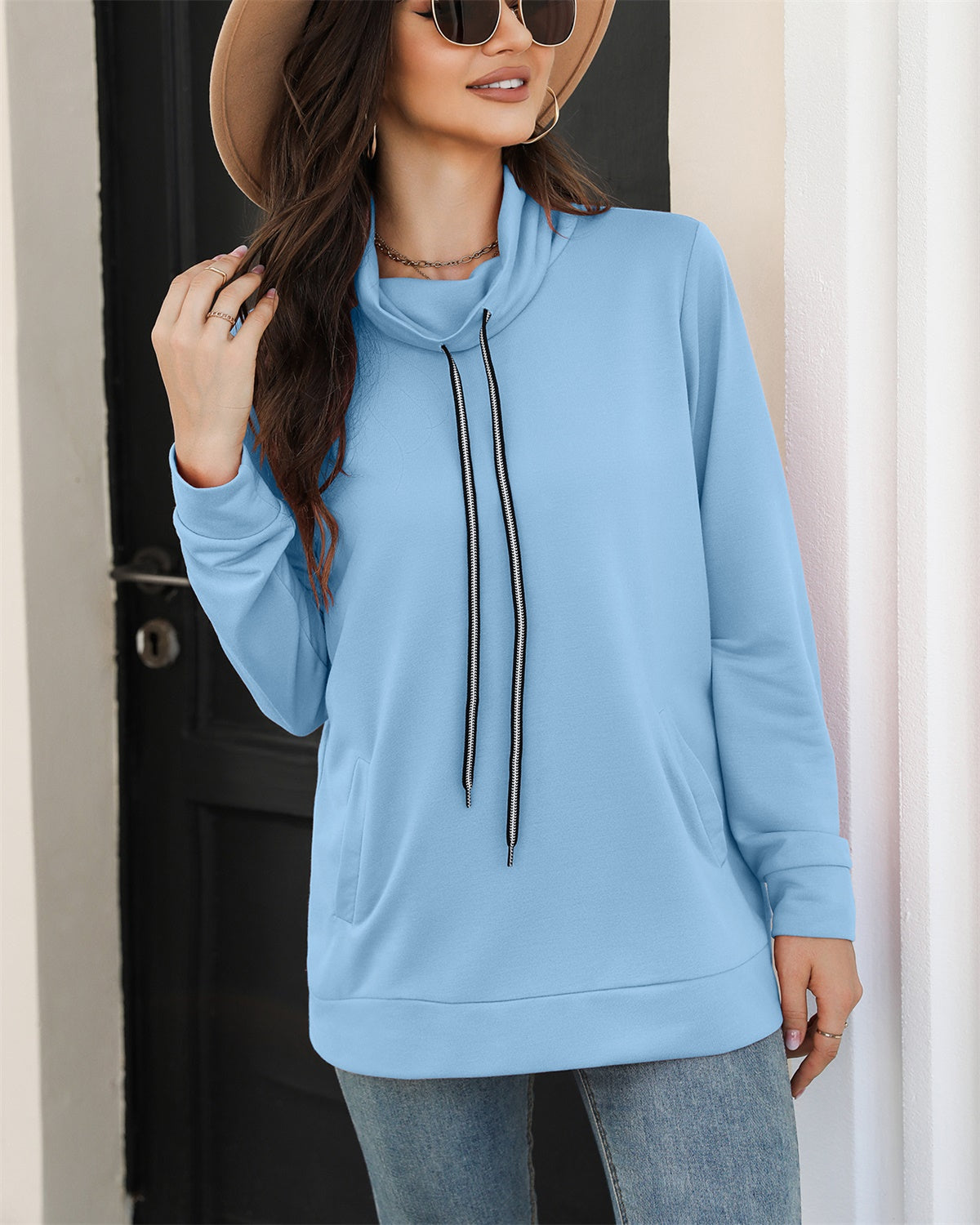 Drawstring Sweatshirt with Side Pockets