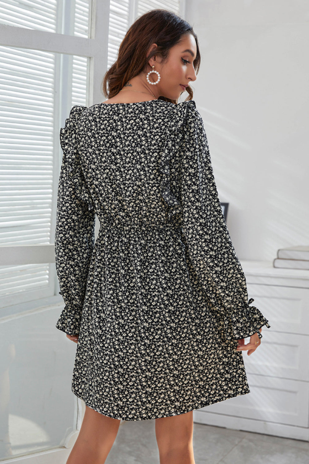 Ditsy Floral Ruffled Trim Mini Dress