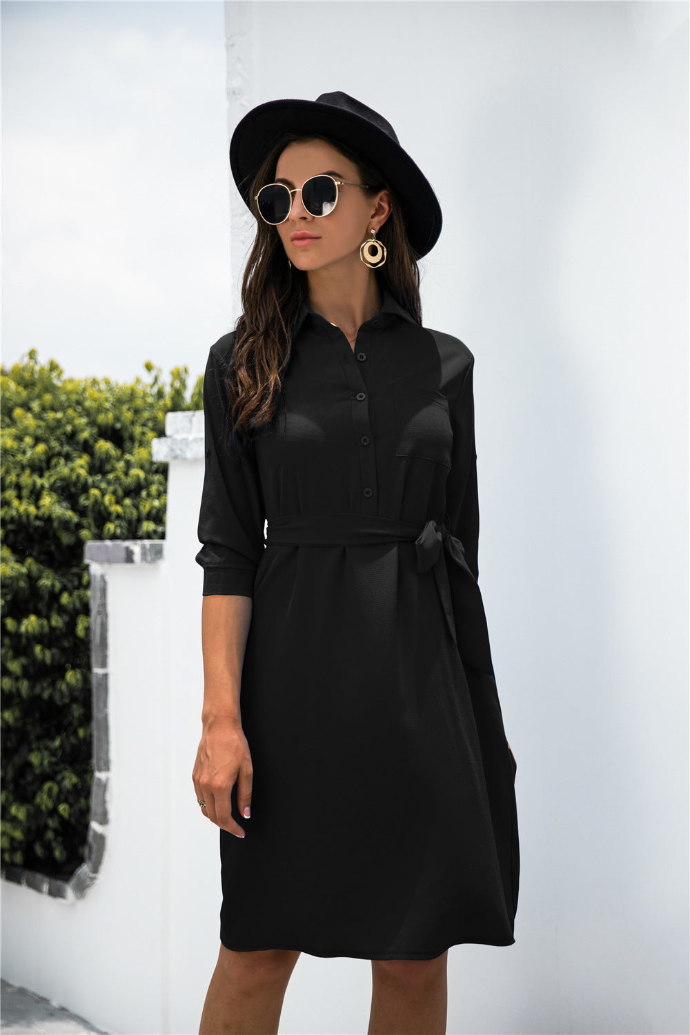Button down Tie Waist Shirt Dress - Absolute Fashion 2020