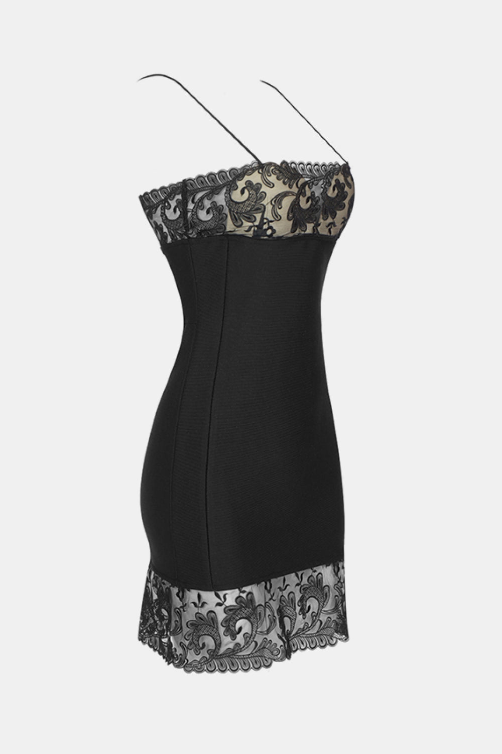 Spliced Lace Spaghetti Strap Knit Mini Dress