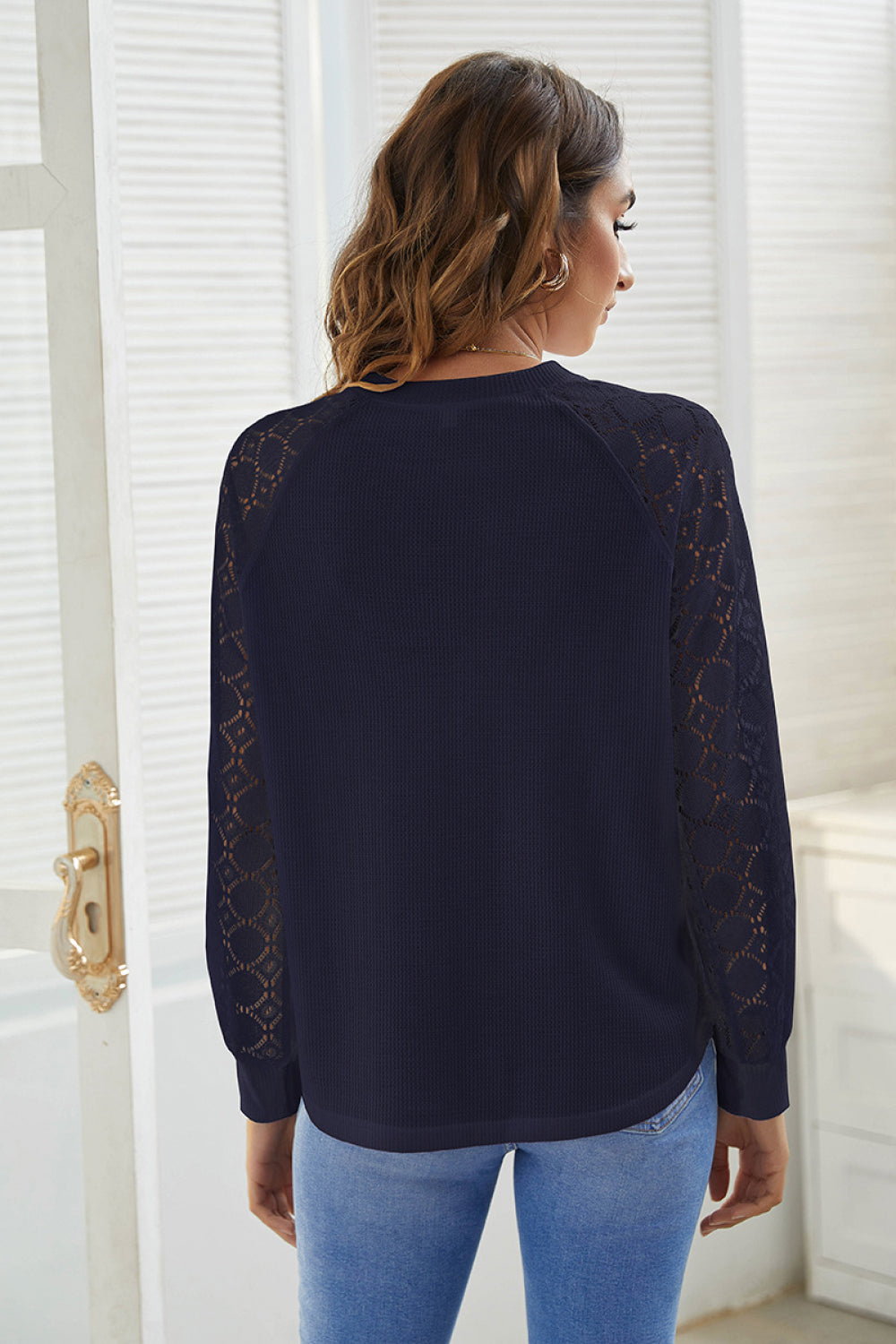 Lace Sleeve Waffle Checks Top - Absolute Fashion 2020