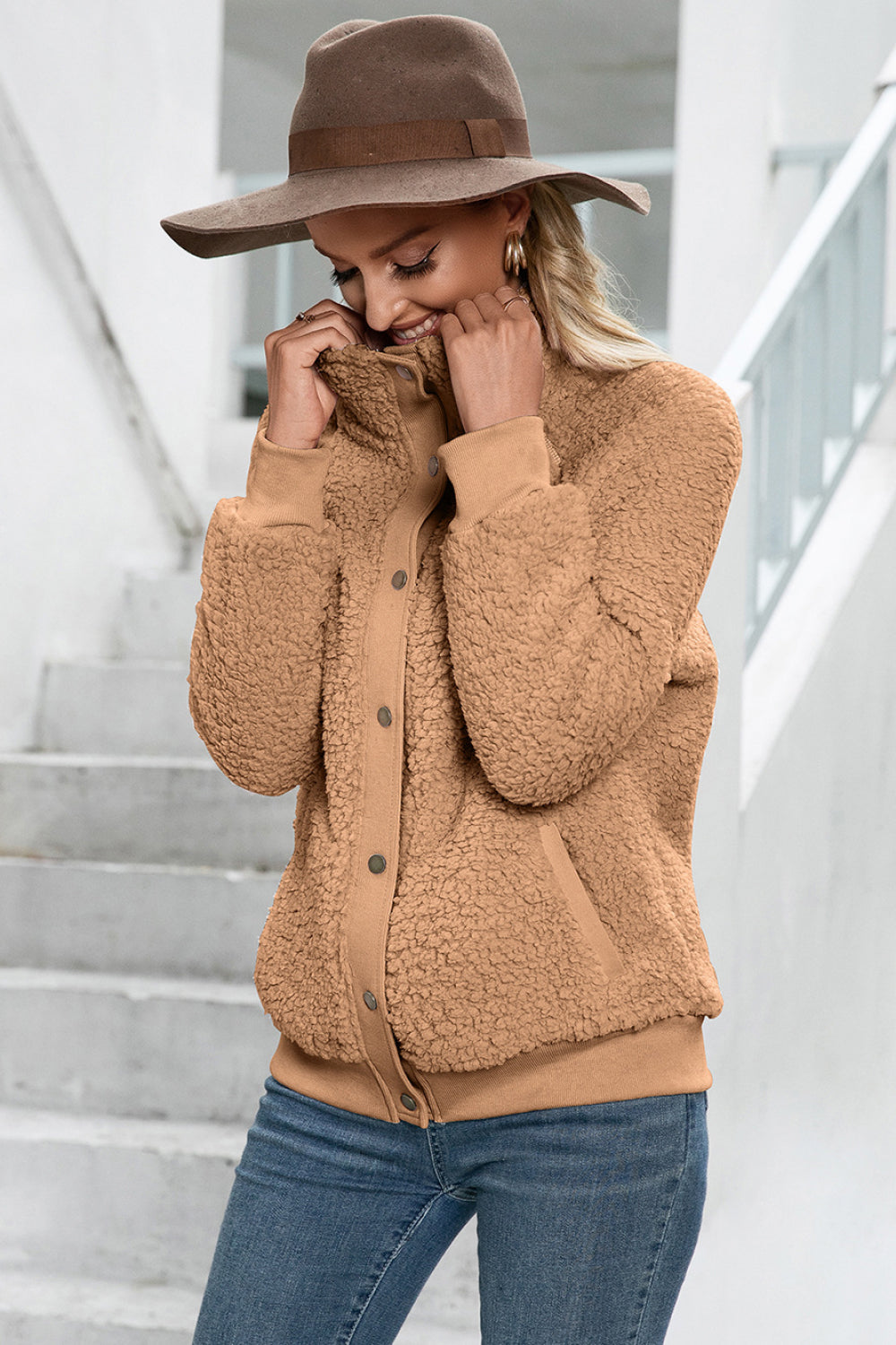Snap Button Down Teddy Jacket - Absolute Fashion 2020
