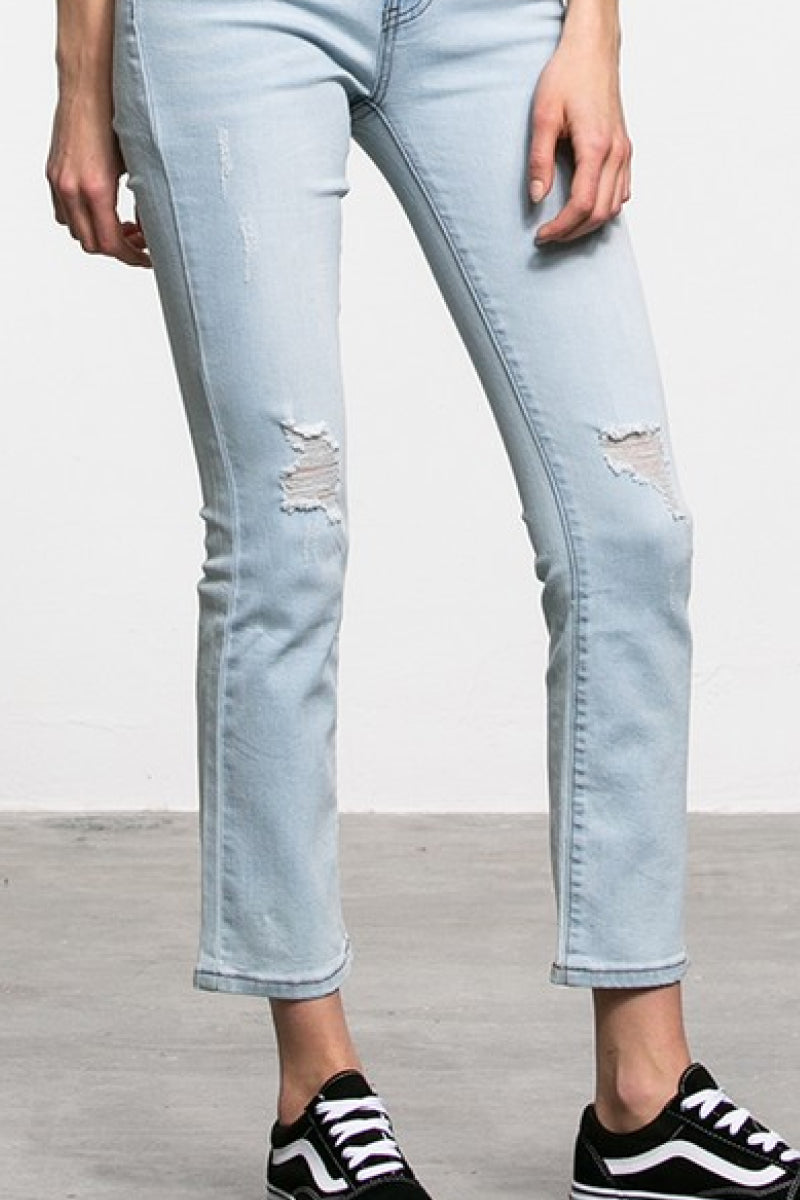 Distressed Flare High Rise Jeans
