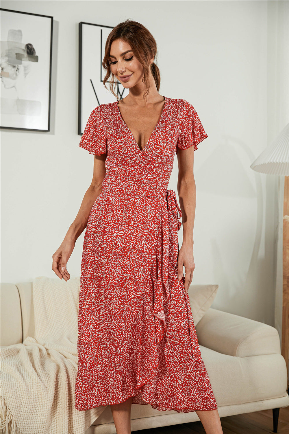 Floral Ruffle Hem Split Dress - Absolute Fashion 2020