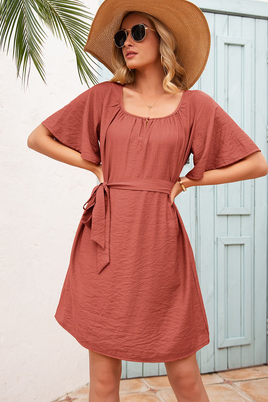 Butterfly Sleeve Belted Dress - Absolute Fashion 2020