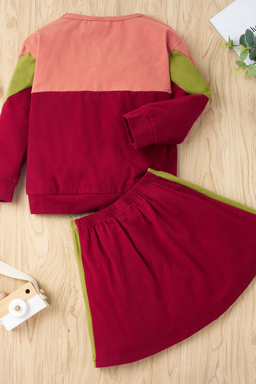 Kids Color Block Sweatshirt and Solid Skirt Set