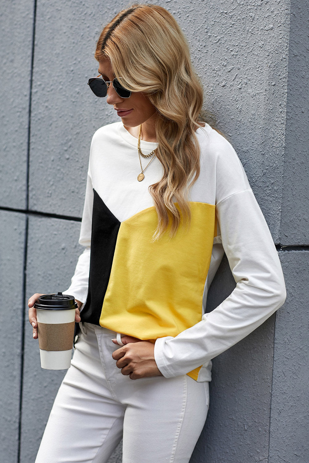 Color Block Splicing O-Neck Blouse - Absolute Fashion 2020