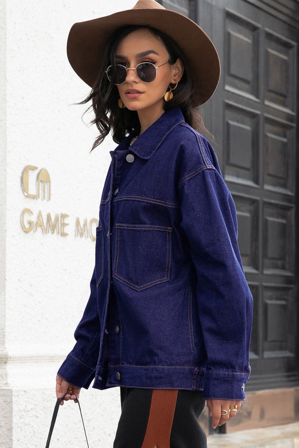 Button Down Dropped Shoulder Denim Jacket