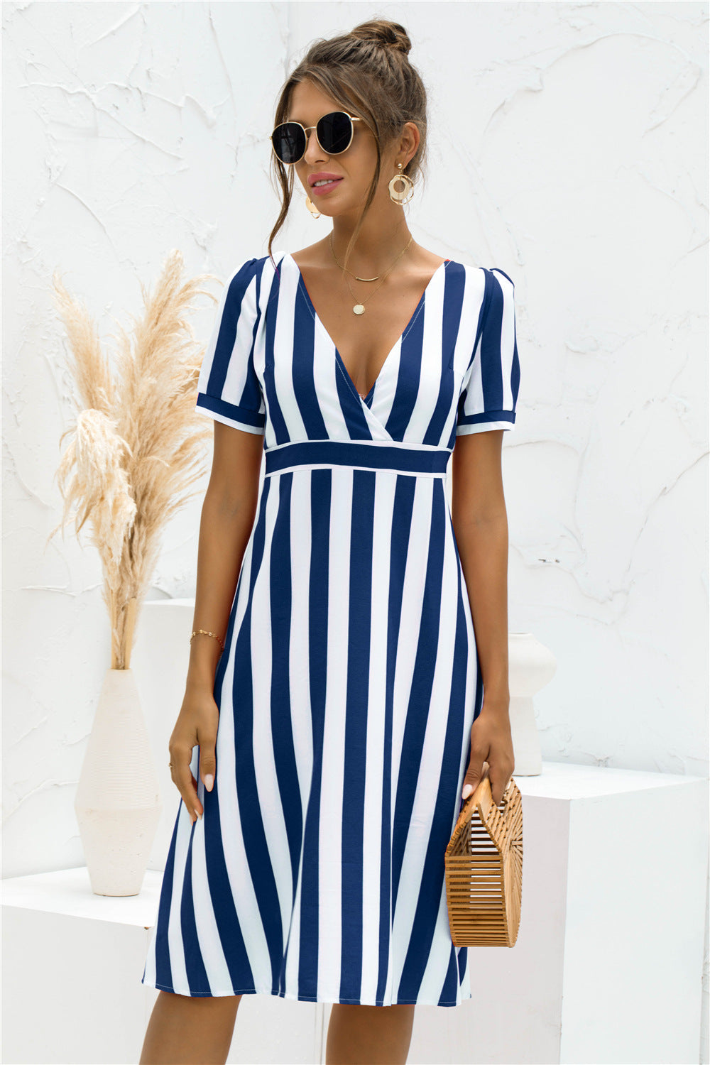 Striped Surplice Front A-line Dress - Absolute Fashion 2020