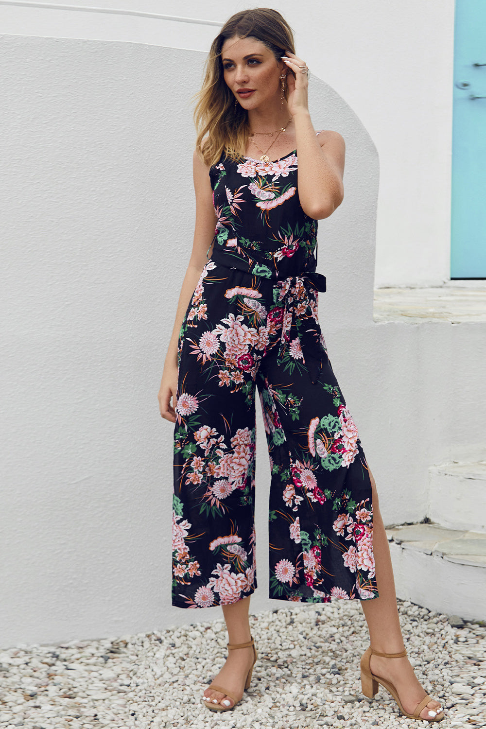 Floral Backless High Split Jumpsuit - Absolute Fashion 2020