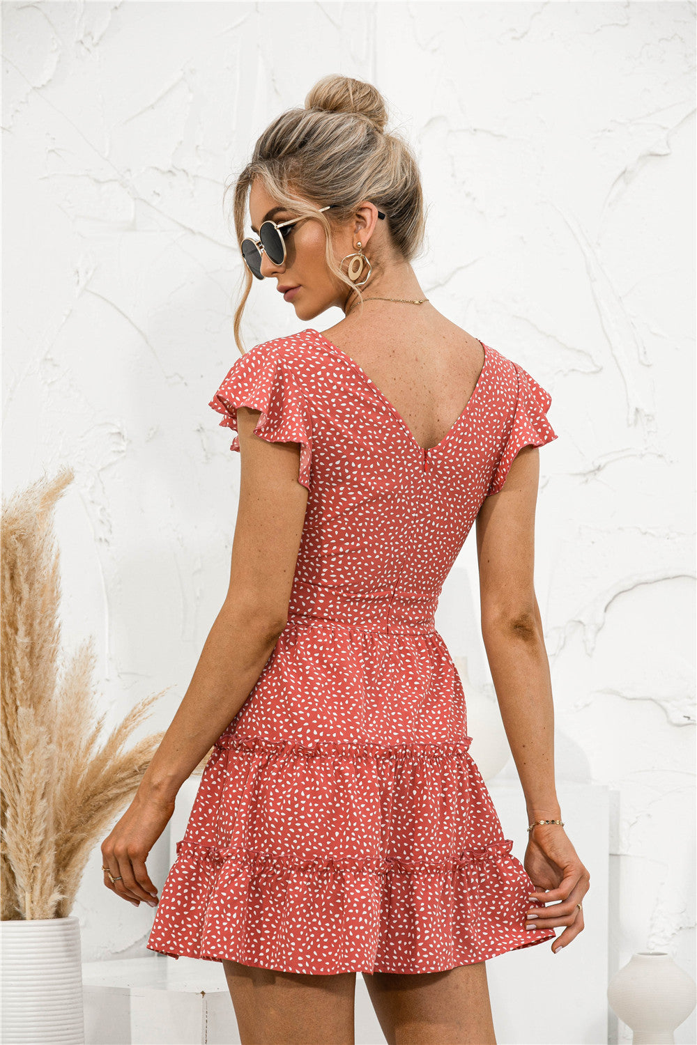 Frill Trim Layered Hem V-neck Dress - Absolute Fashion 2020