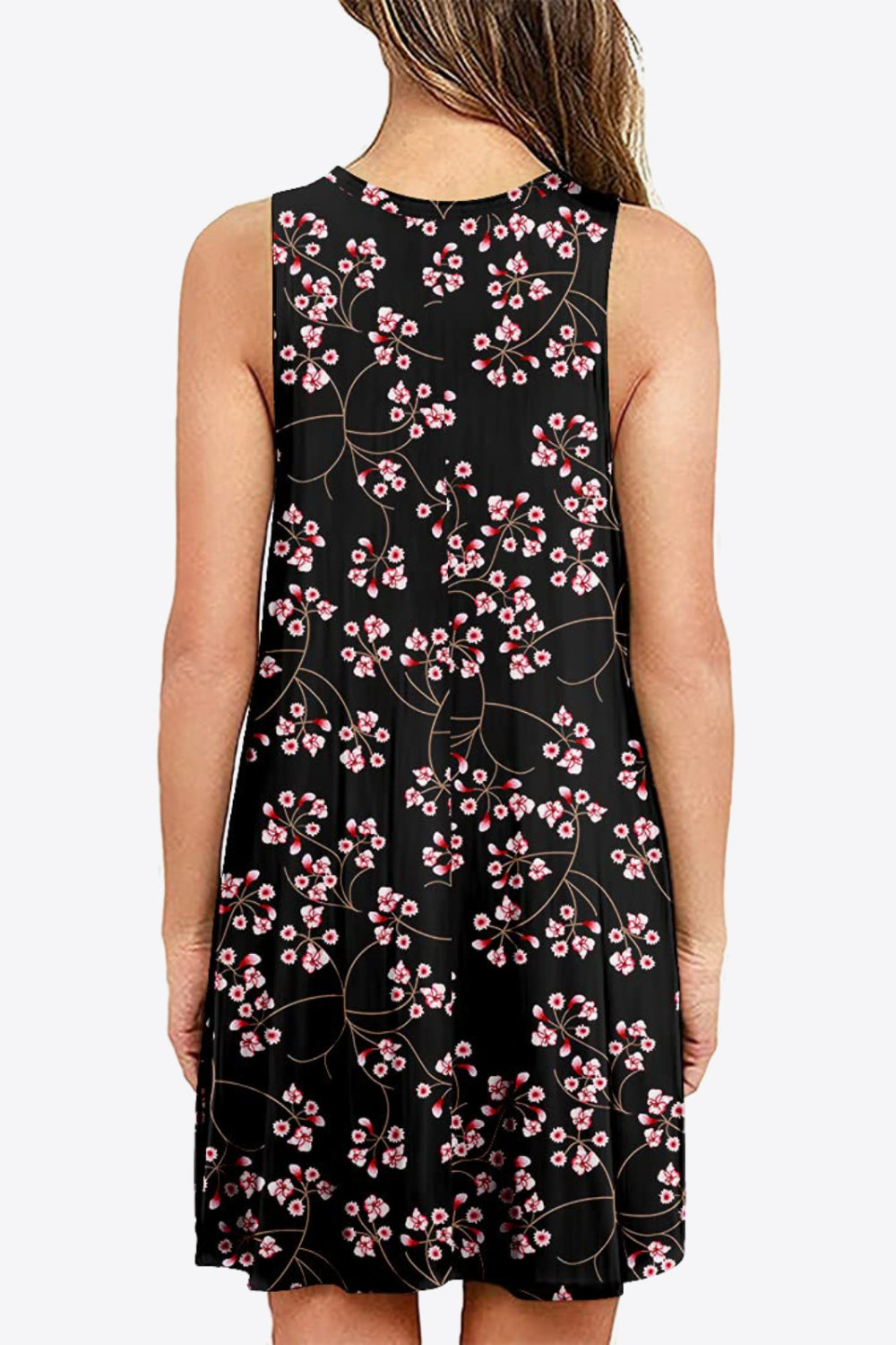 Full Size Printed Round Neck Sleeveless Dress