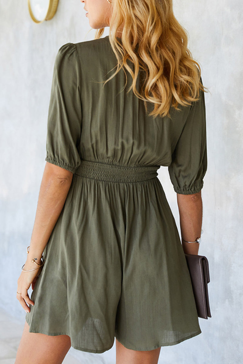 High Neck Button Smocked Waist Romper - Absolute Fashion 2020