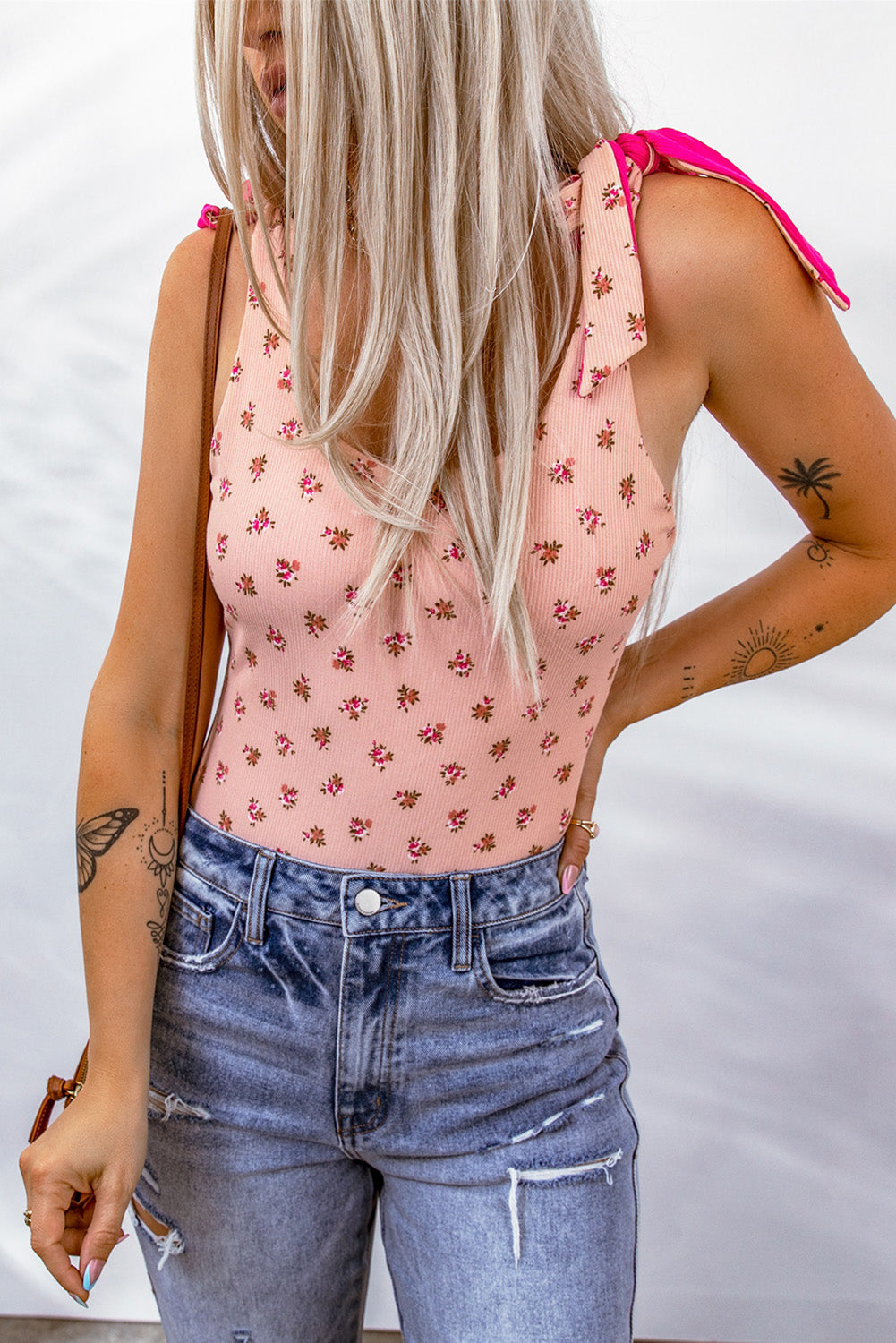 Floral Tie-Shoulder Scoop Neck Bodysuit