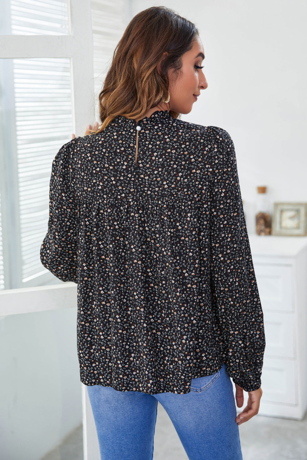 Floral Frill Trim Babydoll Blouse