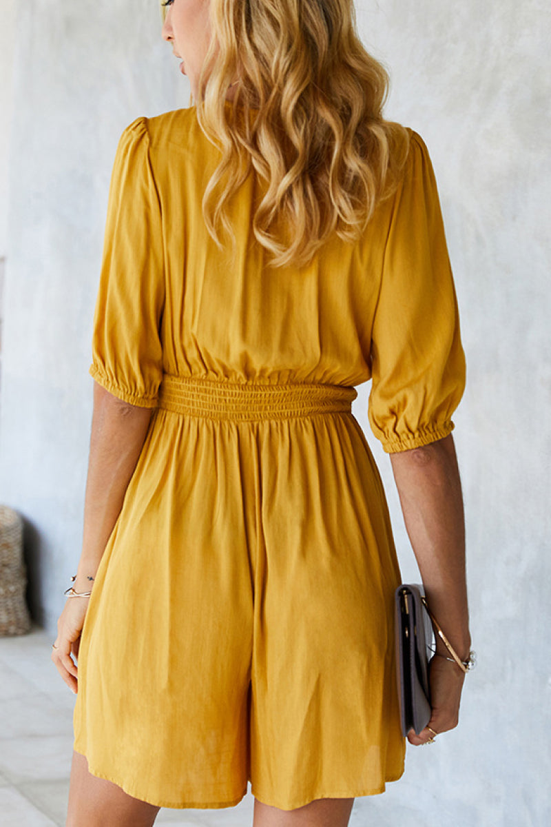 High Neck Button Smocked Waist Romper - Absolute Fashion 2020