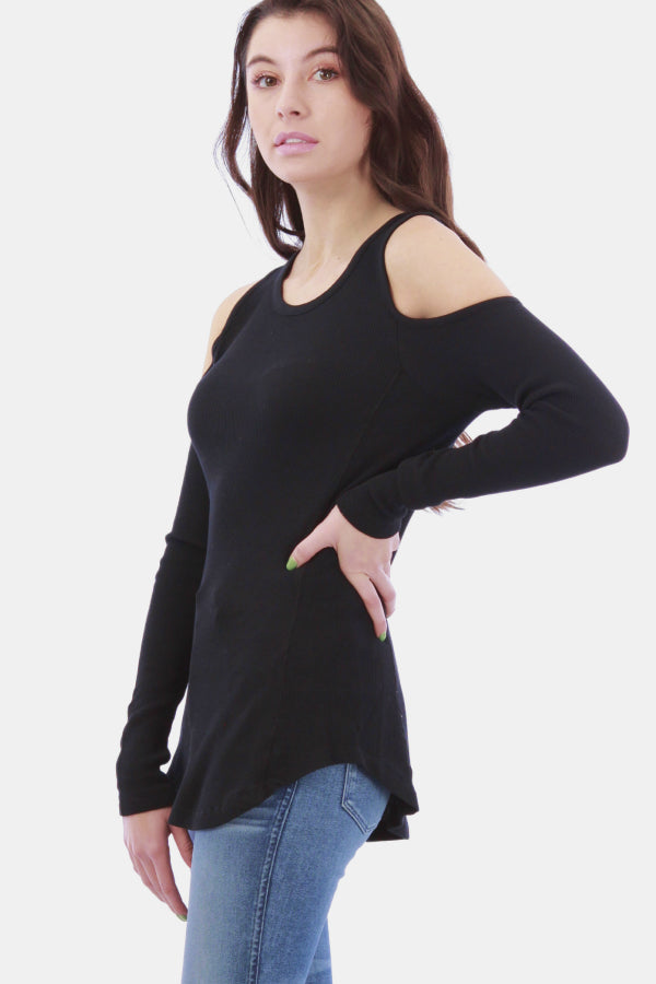 Cold Shoulder Solid Thermal Knit Top