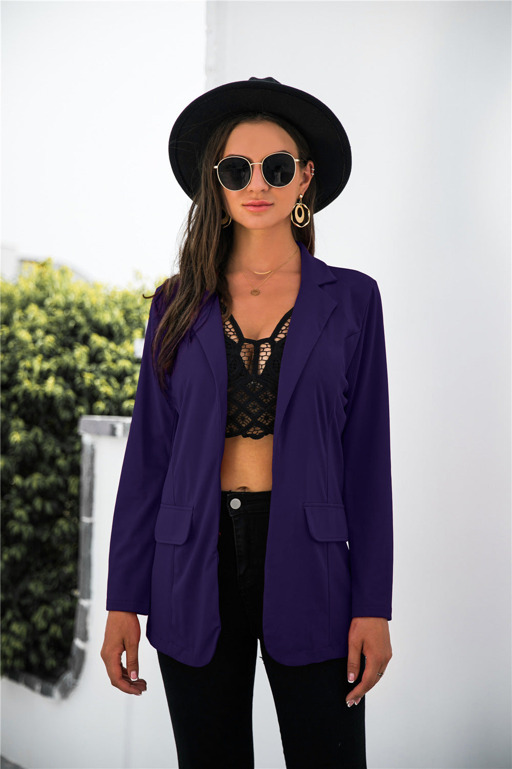 Solid Pocketed Blazer - Absolute Fashion 2020