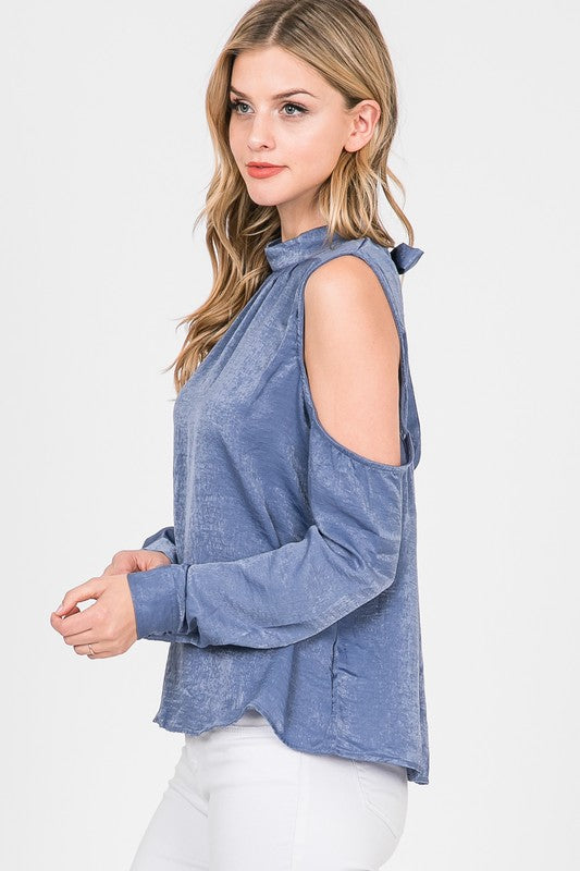 Cold Shoulder Mock Neck Blouse